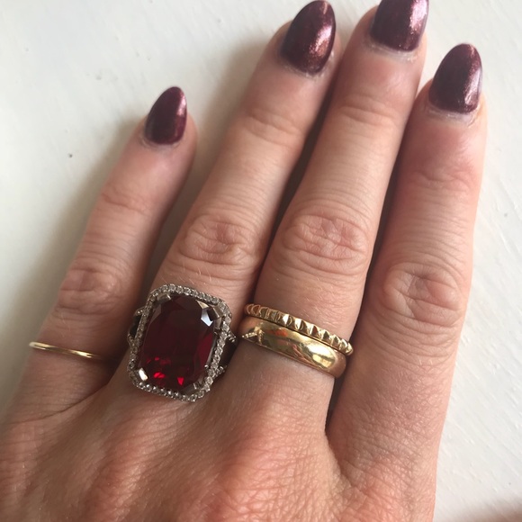 Ruby, White Sapphire and Silver Ring, Size 4.75 - Picture 3 of 7